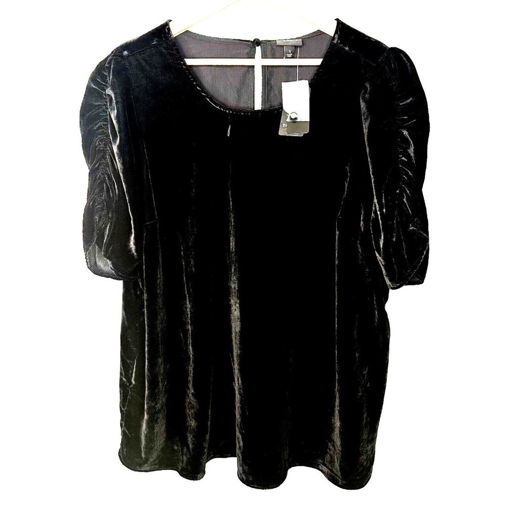 Torrid Womens Shirt Velvet Short Ruched Sleeves Top 18859266 Black Size 1 NWT